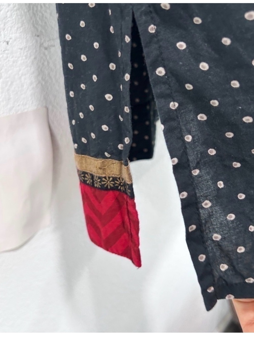 Sabhyata Navy Polka Dot Top with Pink Trim - Picture 9 of 15